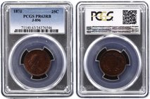 United States 25 Cents 1870 Proof PCGS PR63RB
Judd# 896