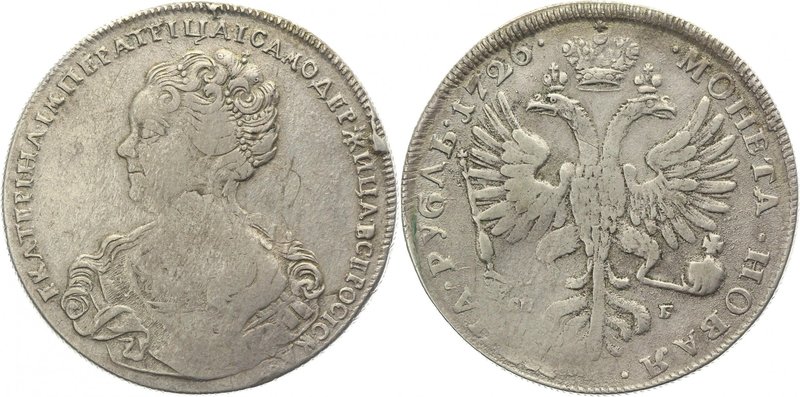 Russia 1 Rouble 1726 СПБ
Bit# 132; Silver 27,32 g.; Two dots under the tail of ...