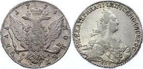 Russia 1 Rouble 1774 СПБ ФЛ TI
Bit# 218; 2,5 Roubles Petrov; Silver.; UNC-; Beautiful collectible example; Mint luster. Rare grade for this date. Kun...