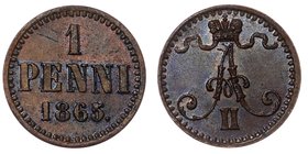 Russia - Finland 1 Penni 1865 
Bit# 665; Copper; Mintage 515.000; aUNC