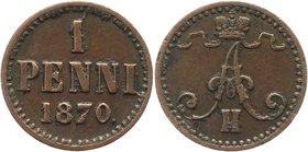 Russia - Finland 1 Penni 1870 
Bit# 669; Copper 1,3g.; Rare