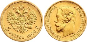 Russia 5 Roubles 1900 ФЗ
Bit# 26; Gold (.900) 4.30g, UNC.