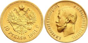 Russia 10 Roubles 1901 ФЗ
Bit# 8; Gold (.900) 8.60g, XF.