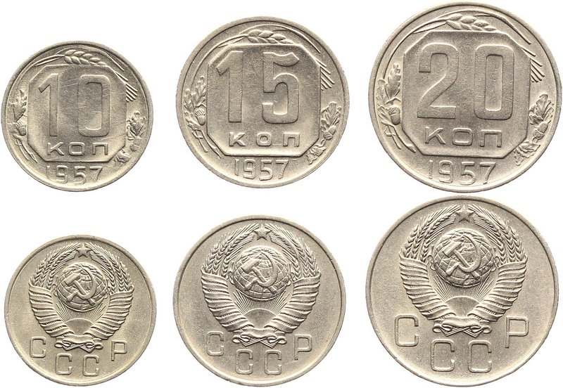 Russia - USSR Lot 10-15-20 Kopeks 1957 Leningrad Mint
Copper-Nickel
