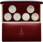 Russia - USSR Set of 6 Olympic Coins 1977 - 1980
1 Rouble 1977-1980; Comes with Original Red Box & Certificates for Each Coin