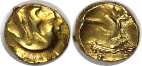 Keltische Münzen, BELGICA. ANONYM. AV-1/4 Stater 60/25 v. Chr, 1,48 g. Schiff mit zwei Personen // Baum. Delestrée/Tache 249. Sehr schön. R (Erworben ...