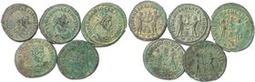 Römische Münzen, Lots und Sammlungen römischer Münzen. MÜNZEN DER RÖMISCHEN KAISERZEIT. Diocletianus (284-305 n. Chr.) Lot von 5 Münzen. Antoninianus ...