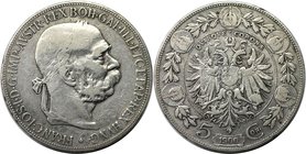 RDR – Habsburg – Österreich, RÖMISCH-DEUTSCHES REICH. Österreich-Ungarn. Franz Joseph I. (1848-1916). 5 Kronen 1900, Silber. KM 2807. Sehr schön...