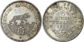 Altdeutsche Münzen und Medaillen, ANHALT-BERNBURG. Alexander Carl (1834-1863). 1/6 Taler 1862 A, Silber. AKS 19, J.71. Fast Stempelglanz. Prachtexempl...