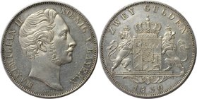 Altdeutsche Münzen und Medaillen, BAYERN / BAVARIA. Maximilian II. Joseph (1848-1864). Doppelgulden 1850, Silber. Jaeger 83, Thun 90, AKS 150. Vorzügl...