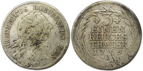 Altdeutsche Münzen und Medaillen, BRANDENBURG IN PREUSSEN. Friedrich II. (1740-1786). 1/3 Taler 1765 B, Breslau. KM 303. Schön-sehr schön