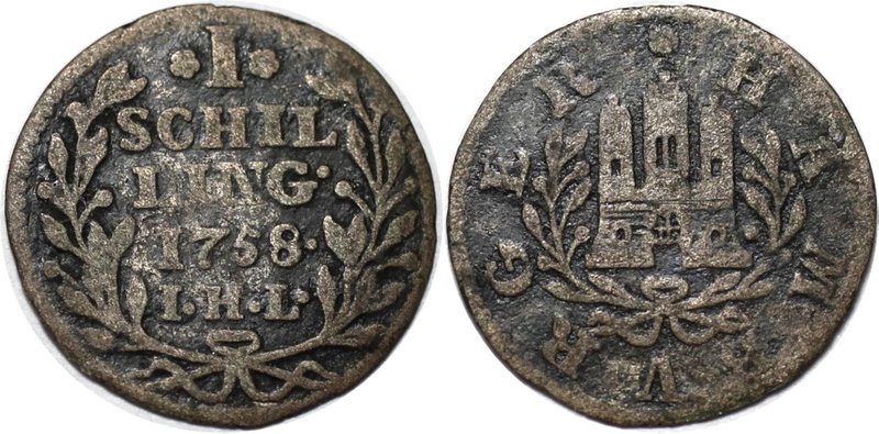 Altdeutsche Münzen und Medaillen, HAMBURG. Freie und Hansestadt. 1 Schilling 175...