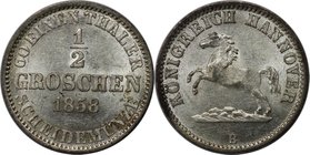 Altdeutsche Münzen und Medaillen, HANNOVER. Georg V. (1851-1866). 1/2 Groschen 1858 B, Silber. KM #235. AKS 151. Stempelglanz