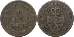 Altdeutsche Münzen und Medaillen, HESSEN - DARMSTADT. Ludwig II. (1830-1848). 1 Kreuzer 1838, Silber. KM 303. Sehr schön