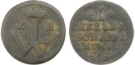 Altdeutsche Münzen und Medaillen, HESSEN - KASSEL. 1 Heller Scheidemüntz 1752 LW ZH, Kupfer. Sehr Schön