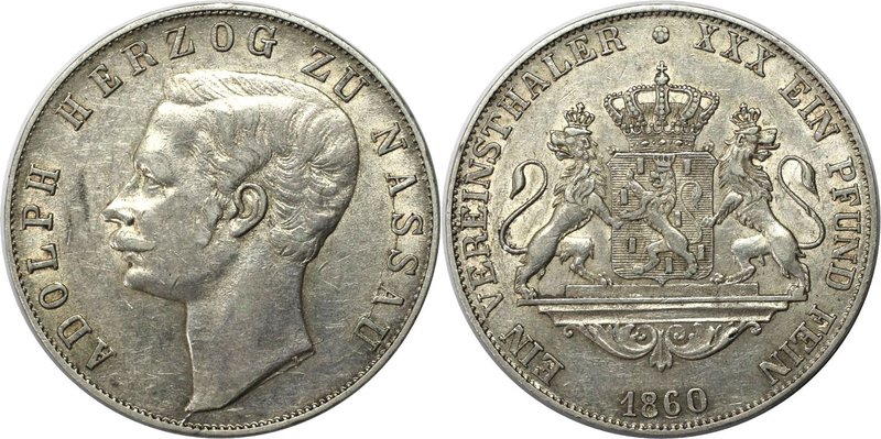 Altdeutsche Münzen und Medaillen, NASSAU. Adolph (1839-1866). Taler 1860, Vs: Ko...