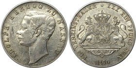 Altdeutsche Münzen und Medaillen, NASSAU. Adolph (1839-1866). Taler 1860, Vs: Kopf n.I. / Rs: Gekrontes Wappen mit 2 Lowen. Silber. KM 75, AKS 63, J. ...