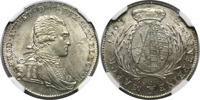 Altdeutsche Münzen und Medaillen, SACHSEN. Friedrich August III. 1/3 Taler (1/2 Gulden) 1793 IEC, Dresden. Silber. KM 1024. NGC MS-65