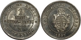 Altdeutsche Münzen und Medaillen, SACHSEN. Johann (1854-1873). 1 Neugroschen 1867 B. Billon. KM #1219. AKS 147. Stempelglanz