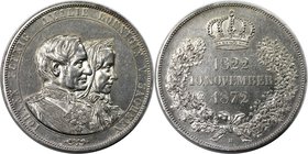Altdeutsche Münzen und Medaillen, SACHSEN-ALBERTINE. Johann (1854-1873). Doppeltaler 1872 B, auf die Goldene Hochzeit. KM 1231. Vorzüglich
