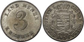 Altdeutsche Münzen und Medaillen, SACHSEN - COBURG - GOTHA. 3 Kreuzer 1833, Billon. AKS 85. Vorzüglich+