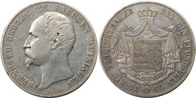 Altdeutsche Münzen und Medaillen, SACHSEN - MEININGEN. Bernhard Erich Freund (1803-1866). Taler 1866, Vs: kopf n.I. / Rev: Wappenschild auf gekrontem ...