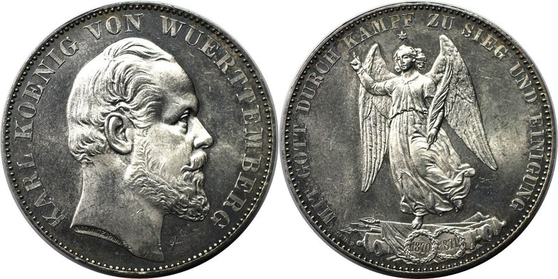 Altdeutsche Münzen und Medaillen, WÜRTTEMBERG. Karl (1864-1891). Siegestaler 187...