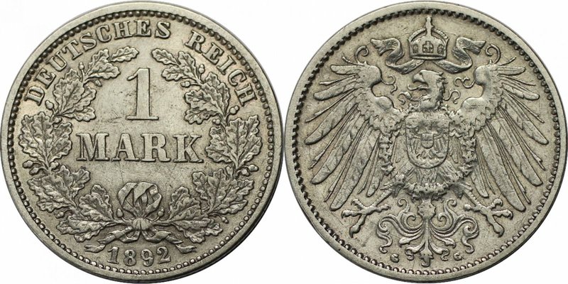 Deutsche Münzen und Medaillen ab 1871, REICHSKLEINMÜNZEN. 1 Mark 1892 G, Silber....