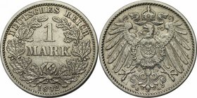 Deutsche Münzen und Medaillen ab 1871, REICHSKLEINMÜNZEN. 1 Mark 1892 G, Silber. Jaeger 17. Sehr schön. Selten!