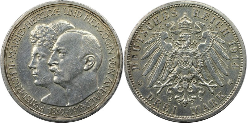 Deutsche Münzen und Medaillen ab 1871, REICHSSILBERMÜNZEN, Anhalt. Friedrich II....