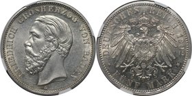 Deutsche Münzen und Medaillen ab 1871, REICHSSILBERMÜNZEN, Baden, Friedrich I (1852-1907). 5 Mark 1902 G, Silber. KM 274. Jaeger 29. NGC MS-63
