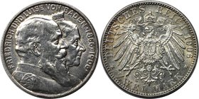 Deutsche Münzen und Medaillen ab 1871, REICHSSILBERMÜNZEN, Baden, Friedrich I (1852-1907). Goldene Hochzeit. 2 Mark 1906, Silber. Jaeger 34. Vorzüglic...