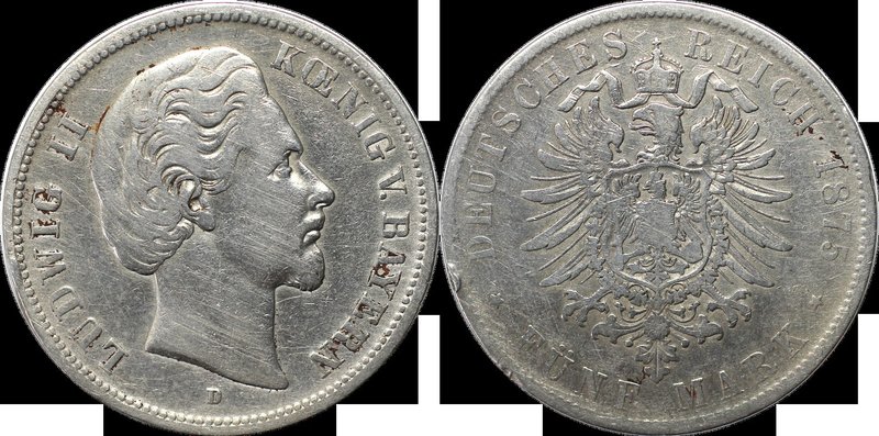 Deutsche Münzen und Medaillen ab 1871, REICHSSILBERMÜNZEN, Bayern, Ludwig II. (1...