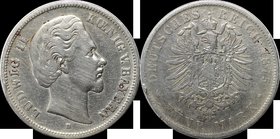 Deutsche Münzen und Medaillen ab 1871, REICHSSILBERMÜNZEN, Bayern, Ludwig II. (1864-1886). 5 Mark 1875 D, Silber. Jaeger 42. Schön