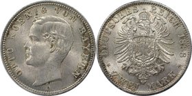Deutsche Münzen und Medaillen ab 1871, REICHSSILBERMÜNZEN, Bayern, Otto (1886-1913). 2 Mark 1888 D, Silber. Jaeger 43. Fast Stempelglanz