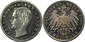 Deutsche Münzen und Medaillen ab 1871, REICHSSILBERMÜNZEN, Bayern. Otto (1886-1913). 2 Mark 1908 D, Jaeger 45. Polierte Platte. Kleine Kratzer