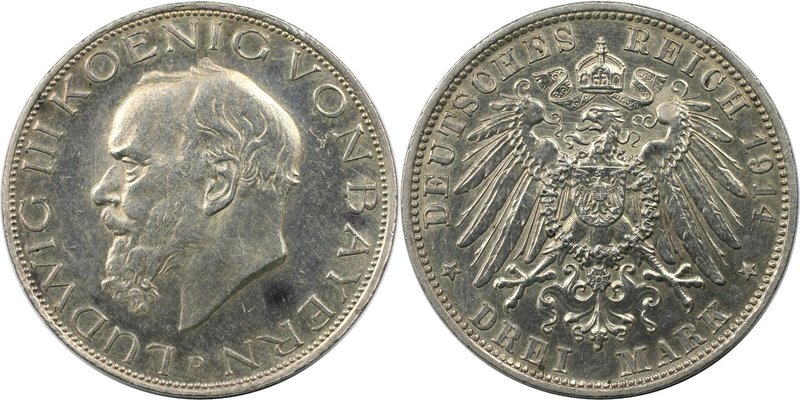 Deutsche Münzen und Medaillen ab 1871, REICHSSILBERMÜNZEN, Bayern. Ludwig III. (...