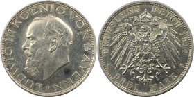 Deutsche Münzen und Medaillen ab 1871, REICHSSILBERMÜNZEN, Bayern. Ludwig III. (1913-1918). 3 Mark 1914 D, Silber. Jaeger 52. Vorzüglich-Stempelglanz....