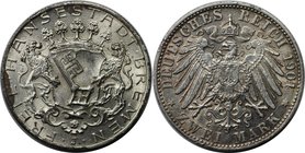 Deutsche Münzen und Medaillen ab 1871, REICHSSILBERMÜNZEN, Bremen. 2 Mark 1904 J, Silber. AKS 19. Stempelglanz