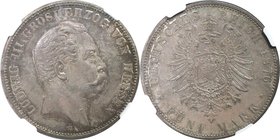 Deutsche Münzen und Medaillen ab 1871, REICHSSILBERMÜNZEN, HESSEN-DARMSTADT. Ludwig III. (1848-1877). 5 Mark 1876 H, Silber. Jaeger 67. NGC AU-58. Fei...
