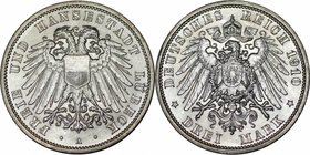 Deutsche Münzen und Medaillen ab 1871, REICHSSILBERMÜNZEN, Lübeck. 3 Mark 1910 A. Jaeger 82. Vorzüglich-stempelglanz