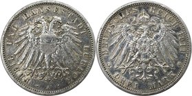 Deutsche Münzen und Medaillen ab 1871. REICHSSILBERMÜNZEN. Lübeck. 3 Mark 1911 A. Silber. Jaeger 82. Sehr Schön-Vorzüglich. Kratzer