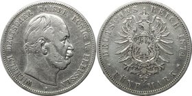 Deutsche Münzen und Medaillen ab 1871, REICHSSILBERMÜNZEN, Preußen, Wilhelm I. (1861-1888). 5 Mark 1874 A, Silber. Jaeger 97A. Sehr schön