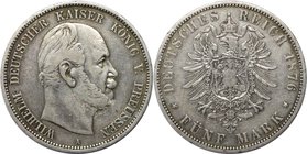 Deutsche Münzen und Medaillen ab 1871, REICHSSILBERMÜNZEN, Preußen, Wilhelm I. (1861-1888). 5 Mark 1876 A, Silber. Jaeger 97A. Sehr schön