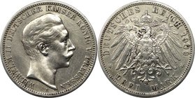 Deutsche Münzen und Medaillen ab 1871, REICHSSILBERMÜNZEN, Preußen, Wilhelm II. (1888-1918). 3 Mark 1909 A, Silber. Jaeger 103. Vorzüglich