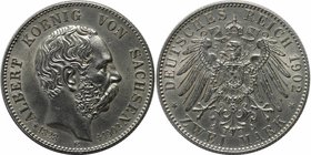 Deutsche Münzen und Medaillen ab 1871, REICHSSILBERMÜNZEN, Sachsen, Albert (1873-1902). 2 Mark 1902 E, auf seinen Tod. Silber. Jaeger 127. Vorzüglich-...