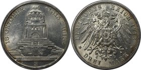Deutsche Münzen und Medaillen ab 1871, REICHSSILBERMÜNZEN, Sachsen. Jahrhundertfeier Völkerschlacht bei Leipzig. 3 Mark 1913 E, Silber. Jaeger 140. Vo...