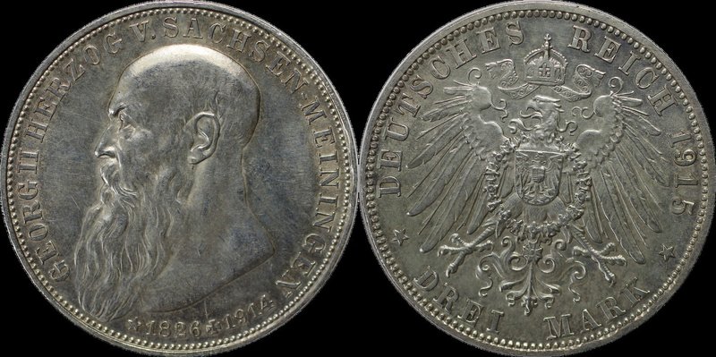 Deutsche Münzen und Medaillen ab 1871, REICHSSILBERMÜNZEN, Sachsen-Meiningen. Ge...