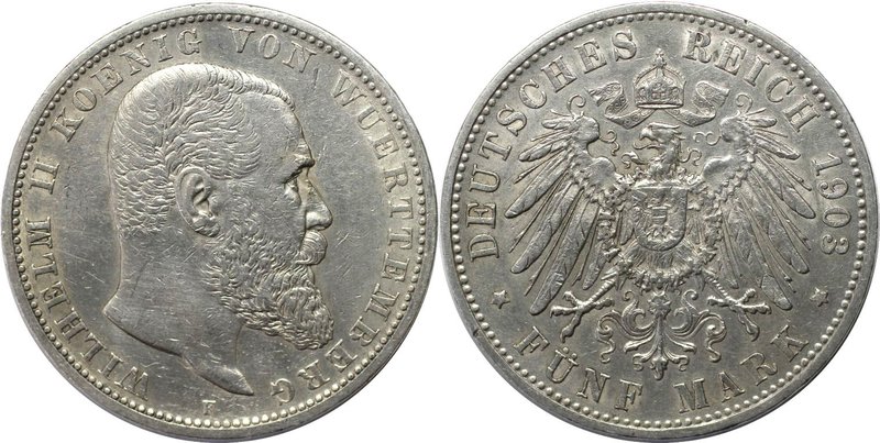 Deutsche Münzen und Medaillen ab 1871, REICHSSILBERMÜNZEN, Württemberg, Wilhelm ...