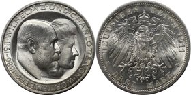 Deutsche Münzen und Medaillen ab 1871, REICHSSILBERMÜNZEN, Württemberg. Wilhelm II. (1891-1918). Silberne Hochzeit von Wilhelm II. und Charlotte. 3 Ma...